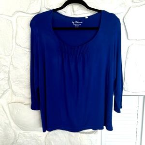 Chicos royal blue top with pin tuck detail in front and sleeve